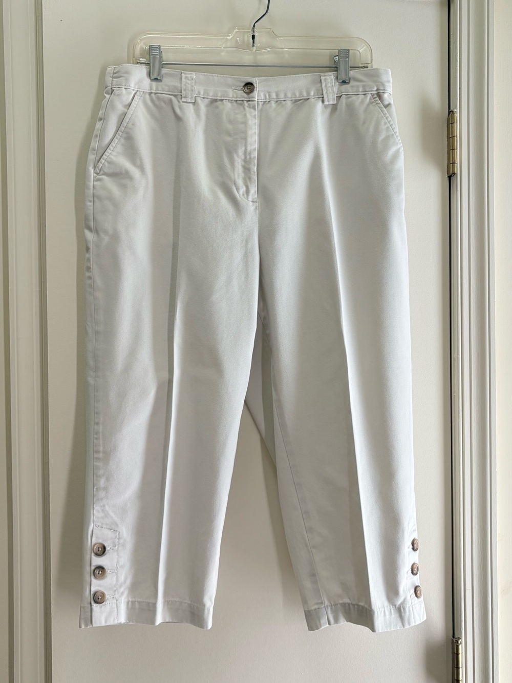 Lands End Off White Button-Cuff Cropped Pants